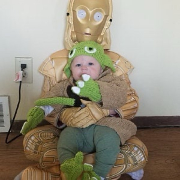 NWOT CUSTOM MADE Star Wars Green Yoda Knit Infant Photo Costume Set - Picture 2 of 2